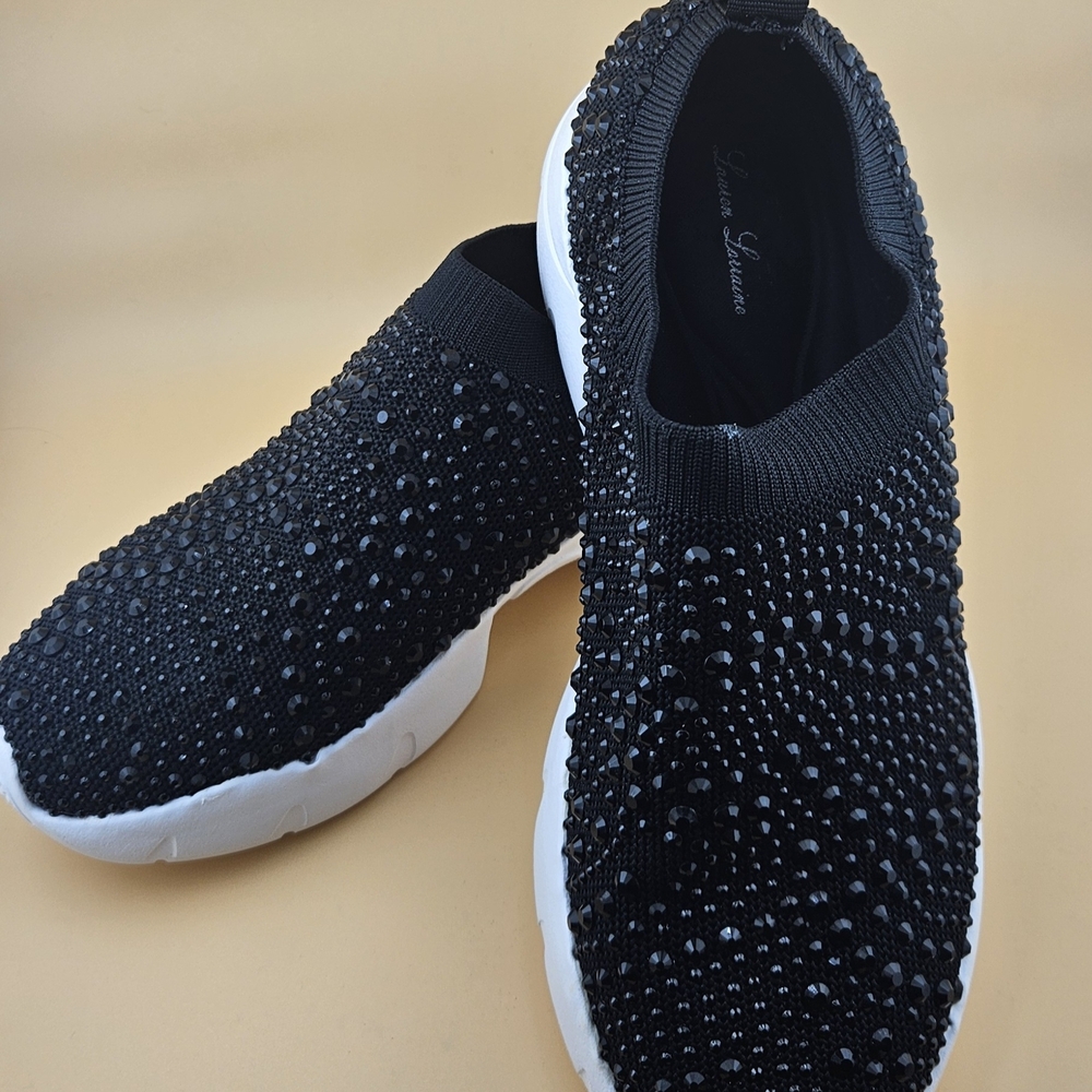 Lauren Lorraine Black and White Embellished Athletic Shoes